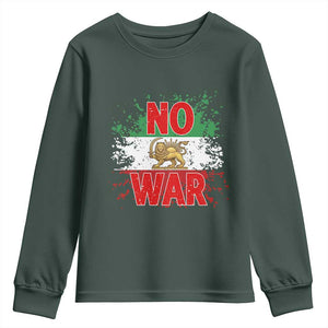 Free Iran Flag Youth Sweatshirt No War Support Iranian Freedom TS14 Dark Forest Green Print Your Wear
