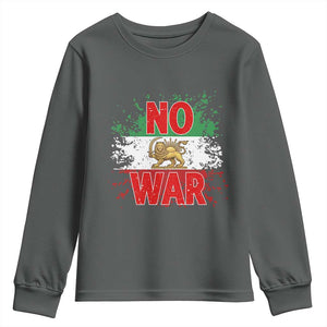 Free Iran Flag Youth Sweatshirt No War Support Iranian Freedom TS14 Dark Heather Print Your Wear