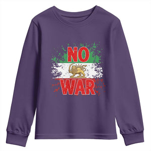 Free Iran Flag Youth Sweatshirt No War Support Iranian Freedom TS14 Purple Print Your Wear