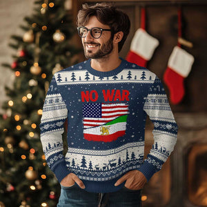 Free Iran Ugly Christmas Sweater No War Peace American Iran Unity TS14 Navy Beige Print Your Wear