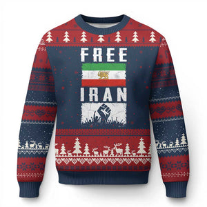 Free Iran Ugly Christmas Sweater Support Iranian Freedom TS14 Navy Red Print Your Wear