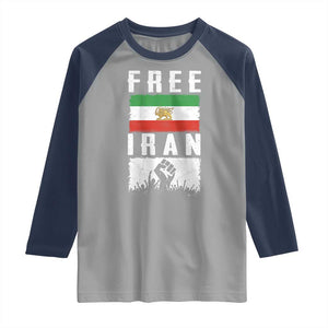 Free Iran Raglan Shirt Support Iranian Freedom TS14 Sport Gray Navy Print Your Wear