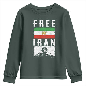 Free Iran Youth Sweatshirt Support Iranian Freedom TS14 Dark Forest Green Print Your Wear