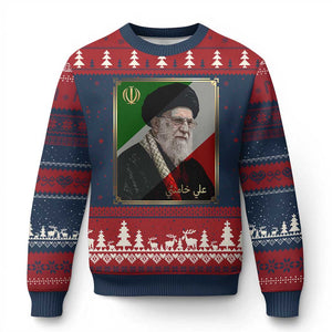 Ali Khamenei Memorial Tribute Portrait Ugly Christmas Sweater TS14 Navy Red Print Your Wear