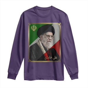 Ali Khamenei Memorial Tribute Portrait Long Sleeve Shirt TS14 Purple Print Your Wear