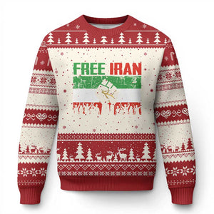 Free Iran Flag Ugly Christmas Sweater Support Iranian Freedom No War TS14 Beige Red Print Your Wear