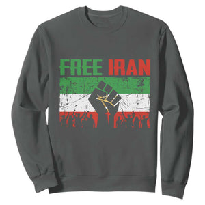 Free Iran Flag Sweatshirt Support Iranian Freedom No War TS14 Dark Heather Print Your Wear