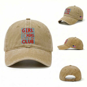 Girl Mom Club Washed Cotton Baseball Cap Pregnancy Announcement First Time Mother's Day TS14 Washed Cap Universal Fit Khaki Print Your Wear