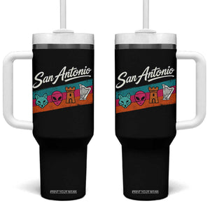 Funny Fox Alien Castle Harper Meme Tumbler With Handle San Antonio Texas Pride Sports Fan