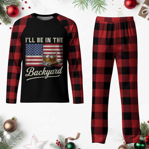 I'll Be in the Backyard Plaid Pajama Set USA Flag Cigar and Bourbon