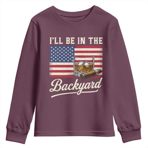 I'll Be in the Backyard Youth Sweatshirt USA Flag Cigar and Bourbon