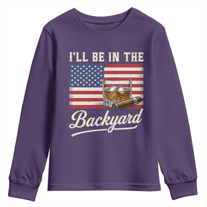 I'll Be in the Backyard Youth Sweatshirt USA Flag Cigar and Bourbon