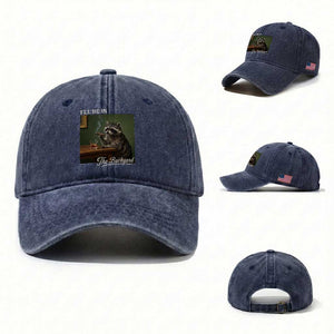 I'll Be in the Backyard Washed Cotton Baseball Cap Funny Whiskey Cigar Raccoon Meme