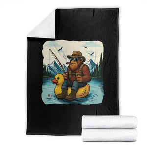 Funny Bigfoot Fishing Throw Blanket Sasquatch Sitting Rubber Duckie Cruise TS14 Black Print Your Wear