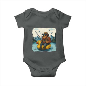 Funny Bigfoot Fishing Baby Onesie Sasquatch Sitting Rubber Duckie Cruise TS14 Dark Heather Print Your Wear