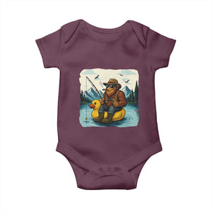 Funny Bigfoot Fishing Baby Onesie Sasquatch Sitting Rubber Duckie Cruise TS14 Maroon Print Your Wear