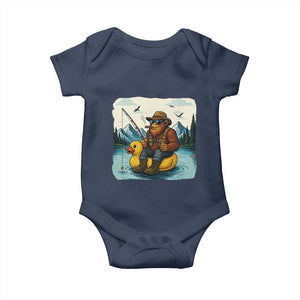 Funny Bigfoot Fishing Baby Onesie Sasquatch Sitting Rubber Duckie Cruise TS14 Navy Print Your Wear