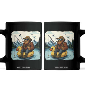 Funny Bigfoot Fishing Coffee Mug Sasquatch Sitting Rubber Duckie Cruise TS14 Black Print Your Wear