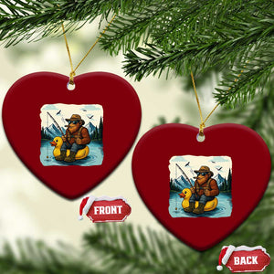 Funny Bigfoot Fishing Ceramic Ornament Sasquatch Sitting Rubber Duckie Cruise TS14 Print Your Wear
