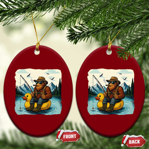 Funny Bigfoot Fishing Ceramic Ornament Sasquatch Sitting Rubber Duckie Cruise TS14 Print Your Wear