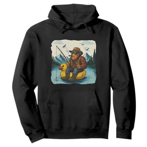 Funny Bigfoot Fishing Hoodie Sasquatch Sitting Rubber Duckie Cruise TS14 Black Print Your Wear