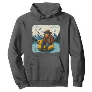Funny Bigfoot Fishing Hoodie Sasquatch Sitting Rubber Duckie Cruise TS14 Dark Heather Print Your Wear