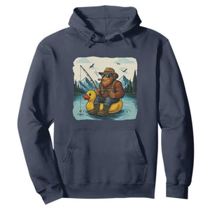 Funny Bigfoot Fishing Hoodie Sasquatch Sitting Rubber Duckie Cruise TS14 Navy Print Your Wear