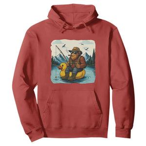 Funny Bigfoot Fishing Hoodie Sasquatch Sitting Rubber Duckie Cruise TS14 Red Print Your Wear