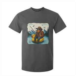 Funny Bigfoot Fishing T Shirt For Kid Sasquatch Sitting Rubber Duckie Cruise TS14 Dark Heather Print Your Wear