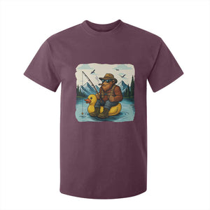 Funny Bigfoot Fishing T Shirt For Kid Sasquatch Sitting Rubber Duckie Cruise TS14 Maroon Print Your Wear