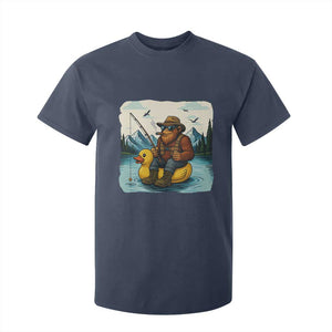 Funny Bigfoot Fishing T Shirt For Kid Sasquatch Sitting Rubber Duckie Cruise TS14 Navy Print Your Wear