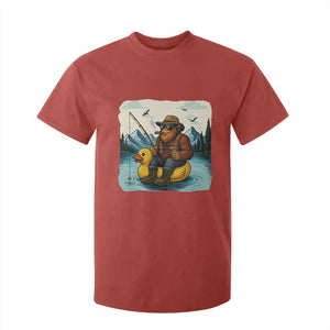 Funny Bigfoot Fishing T Shirt For Kid Sasquatch Sitting Rubber Duckie Cruise TS14 Red Print Your Wear