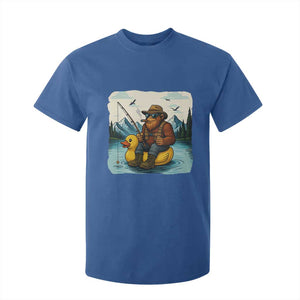 Funny Bigfoot Fishing T Shirt For Kid Sasquatch Sitting Rubber Duckie Cruise TS14 Royal Blue Print Your Wear