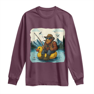 Funny Bigfoot Fishing Long Sleeve Shirt Sasquatch Sitting Rubber Duckie Cruise TS14 Maroon Print Your Wear