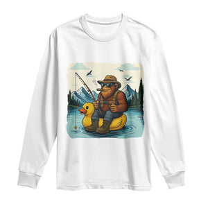 Funny Bigfoot Fishing Long Sleeve Shirt Sasquatch Sitting Rubber Duckie Cruise TS14 White Print Your Wear