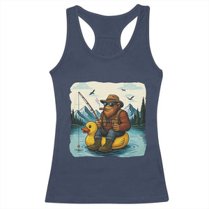 Funny Bigfoot Fishing Racerback Tank Top Sasquatch Sitting Rubber Duckie Cruise TS14 Navy Print Your Wear