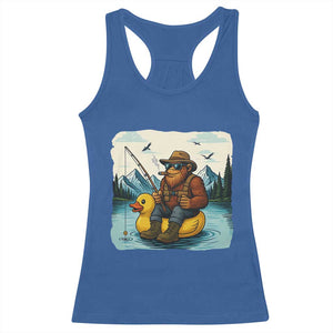 Funny Bigfoot Fishing Racerback Tank Top Sasquatch Sitting Rubber Duckie Cruise TS14 Royal Blue Print Your Wear