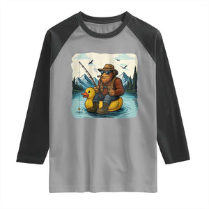 Funny Bigfoot Fishing Raglan Shirt Sasquatch Sitting Rubber Duckie Cruise TS14 Sport Gray Black Print Your Wear