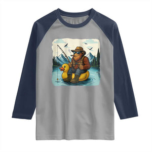 Funny Bigfoot Fishing Raglan Shirt Sasquatch Sitting Rubber Duckie Cruise TS14 Sport Gray Navy Print Your Wear