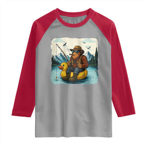 Funny Bigfoot Fishing Raglan Shirt Sasquatch Sitting Rubber Duckie Cruise TS14 Sport Gray Red Print Your Wear