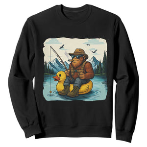 Funny Bigfoot Fishing Sweatshirt Sasquatch Sitting Rubber Duckie Cruise TS14 Black Print Your Wear
