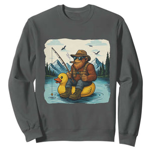 Funny Bigfoot Fishing Sweatshirt Sasquatch Sitting Rubber Duckie Cruise TS14 Dark Heather Print Your Wear