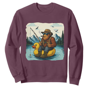 Funny Bigfoot Fishing Sweatshirt Sasquatch Sitting Rubber Duckie Cruise TS14 Maroon Print Your Wear