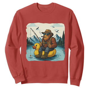 Funny Bigfoot Fishing Sweatshirt Sasquatch Sitting Rubber Duckie Cruise TS14 Red Print Your Wear
