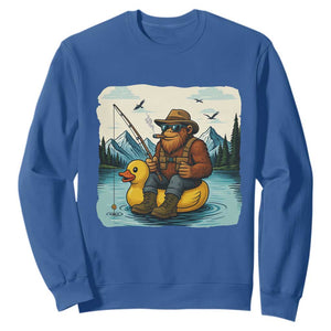 Funny Bigfoot Fishing Sweatshirt Sasquatch Sitting Rubber Duckie Cruise TS14 Royal Blue Print Your Wear