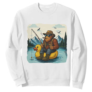 Funny Bigfoot Fishing Sweatshirt Sasquatch Sitting Rubber Duckie Cruise TS14 White Print Your Wear