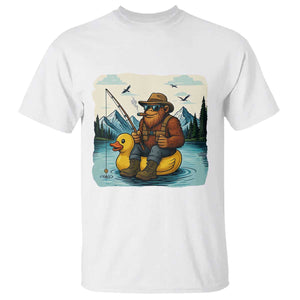 Funny Bigfoot Fishing T Shirt Sasquatch Sitting Rubber Duckie Cruise TS14 White Print Your Wear