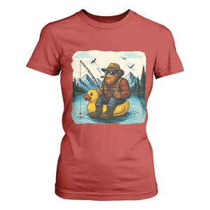 Funny Bigfoot Fishing T Shirt For Women Sasquatch Sitting Rubber Duckie Cruise TS14 Red Print Your Wear