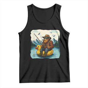 Funny Bigfoot Fishing Tank Top Sasquatch Sitting Rubber Duckie Cruise TS14 Black Print Your Wear