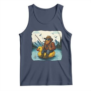 Funny Bigfoot Fishing Tank Top Sasquatch Sitting Rubber Duckie Cruise TS14 Navy Print Your Wear